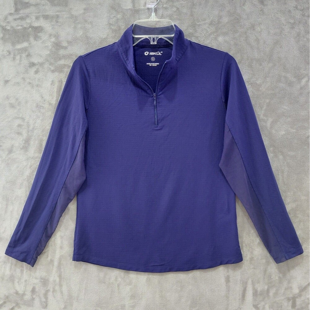 IBKUL 1/4 Zip Pullover Top Women's Medium Royal Blue Mesh Long Sleeves Golf
